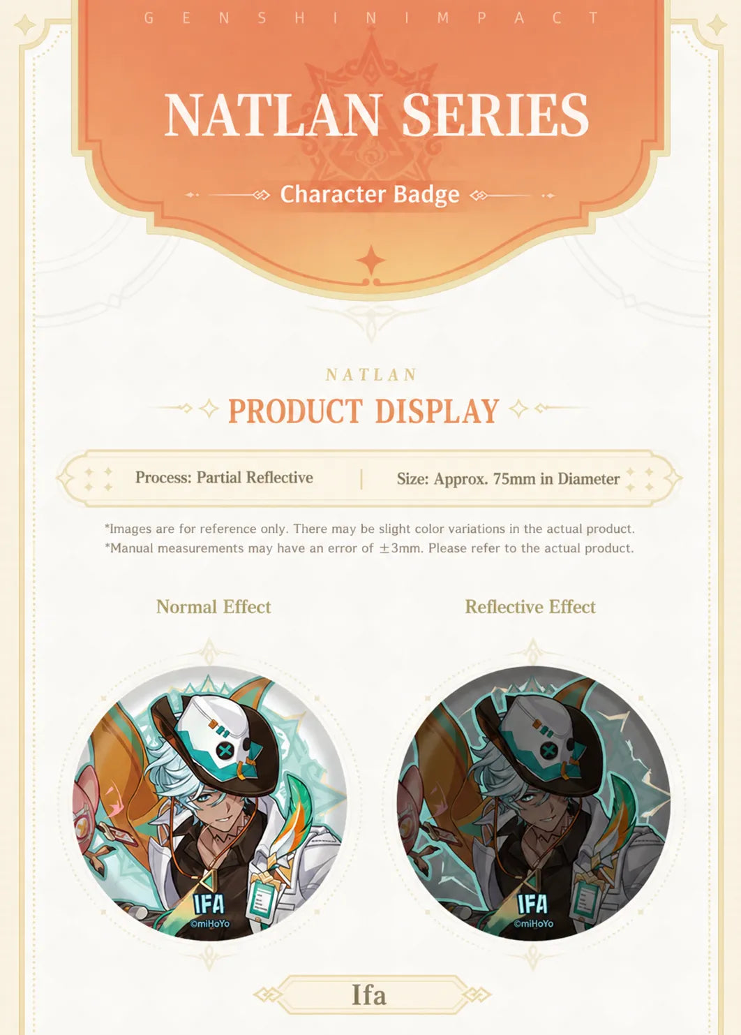 Genshin Impact Natlan Series character badges showing normal and reflective effect comparison
