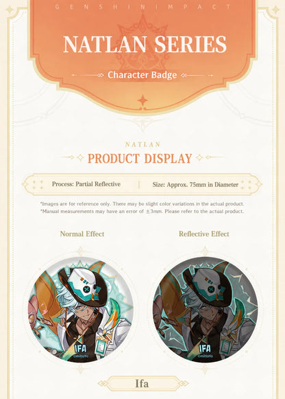 Genshin Impact Natlan Series character badges showing normal and reflective effect comparison