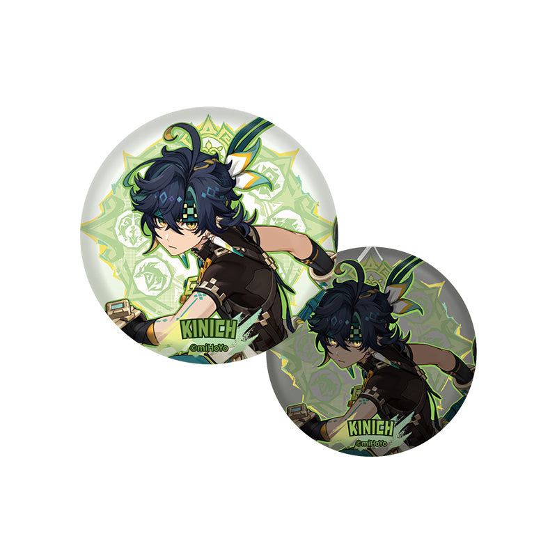 Kinich character badge from Genshin Impact Natlan Series featuring detailed reflective character artwork