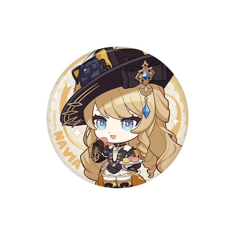 Genshin Navia Stellar Recollection series character badge featuring elegant chibi artwork and pastel tones