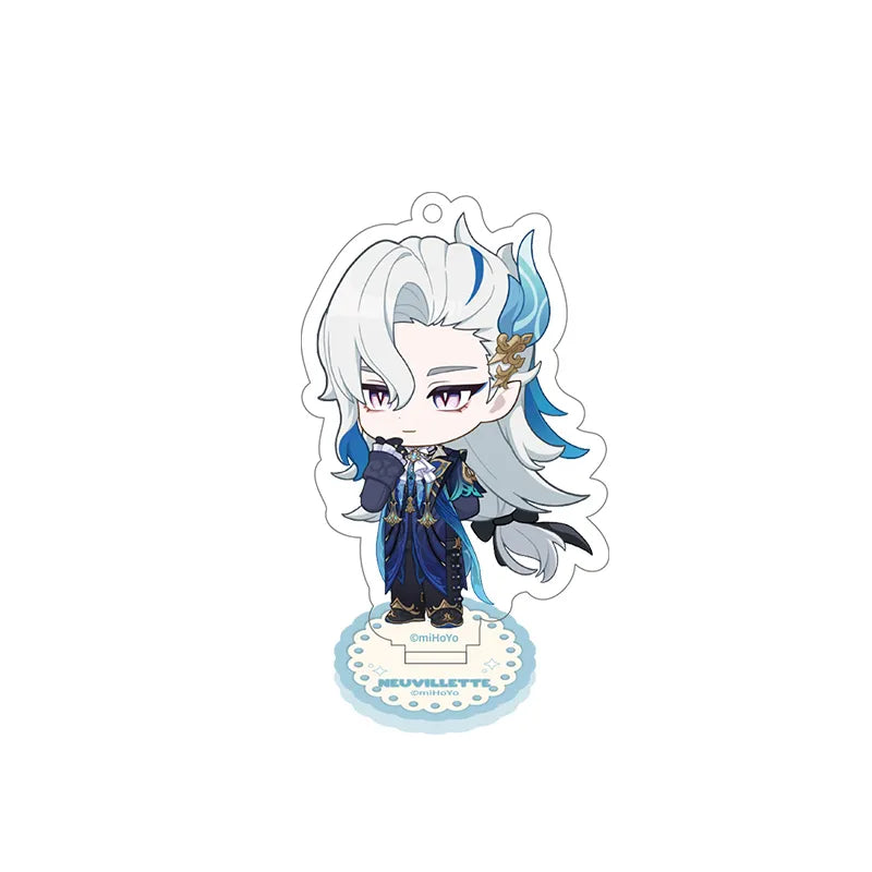 Genshin Neuvillette Stellar Recollection series acrylic standee featuring elegant chibi artwork and decorative base
