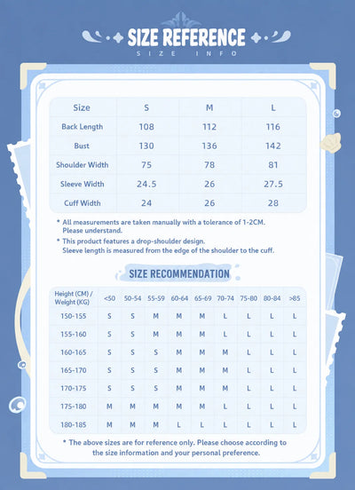Genshin Impact Neuvillette Themed Impression Series Robe size chart