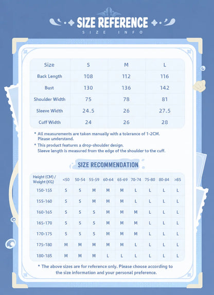 Genshin Impact Neuvillette Themed Impression Series Robe size chart