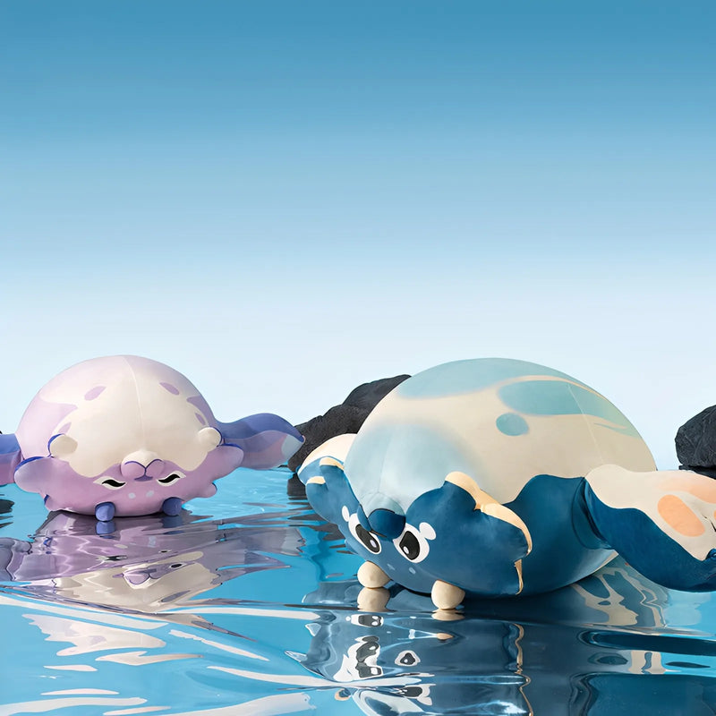 Genshin Impact Ocean Series Blubberbeast plush toy scene display on rocks water reflection