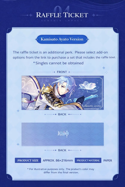 Genshin Impact Kamisato Ayato set contents including holographic ticket and merch items