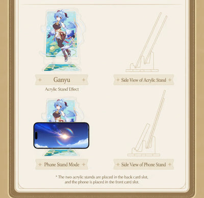 Genshin Impact acrylic phone stand package and contents display