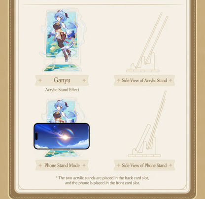 Genshin Impact acrylic phone stand package and contents display