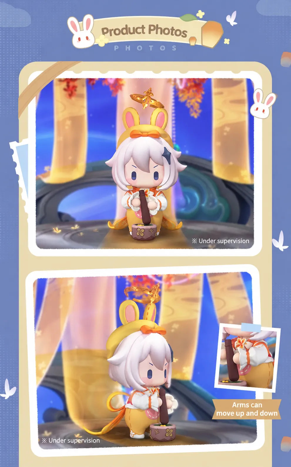 Side view of Paimon Little Moon Rabbit Figure with movable arms