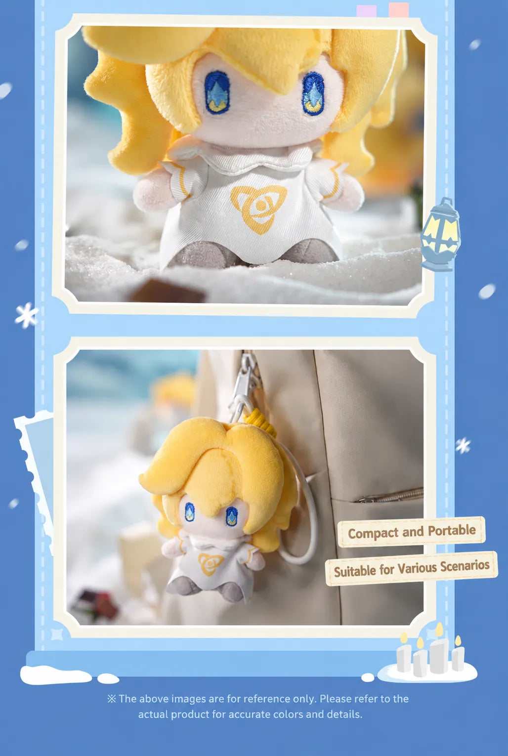 Proto-Human Plush Charm attached to a bag for portable use