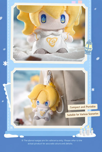 Proto-Human Plush Charm attached to a bag for portable use