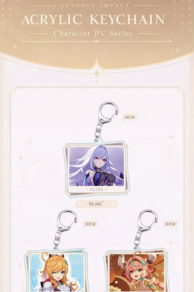 Genshin Impact PV Series acrylic keychain detail showing clear acrylic and metal clasp