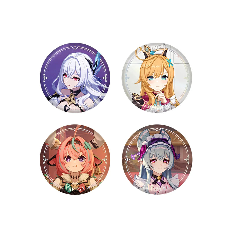 Genshin Impact PV Series badges featuring Arataki Itto Raiden Shogun and Zhongli