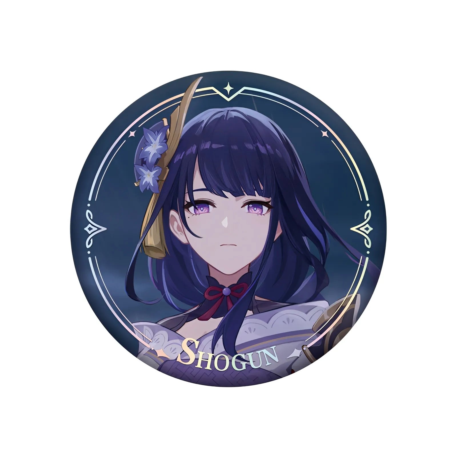 Genshin Impact PV Series badge featuring Raiden Shogun character design