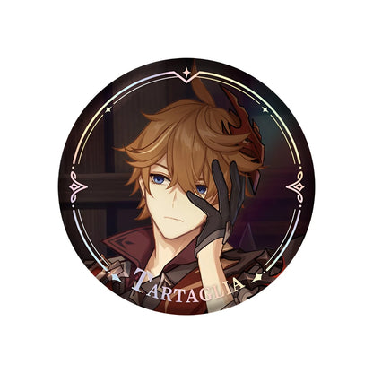 Genshin Impact PV Series badge featuring Tartaglia character design