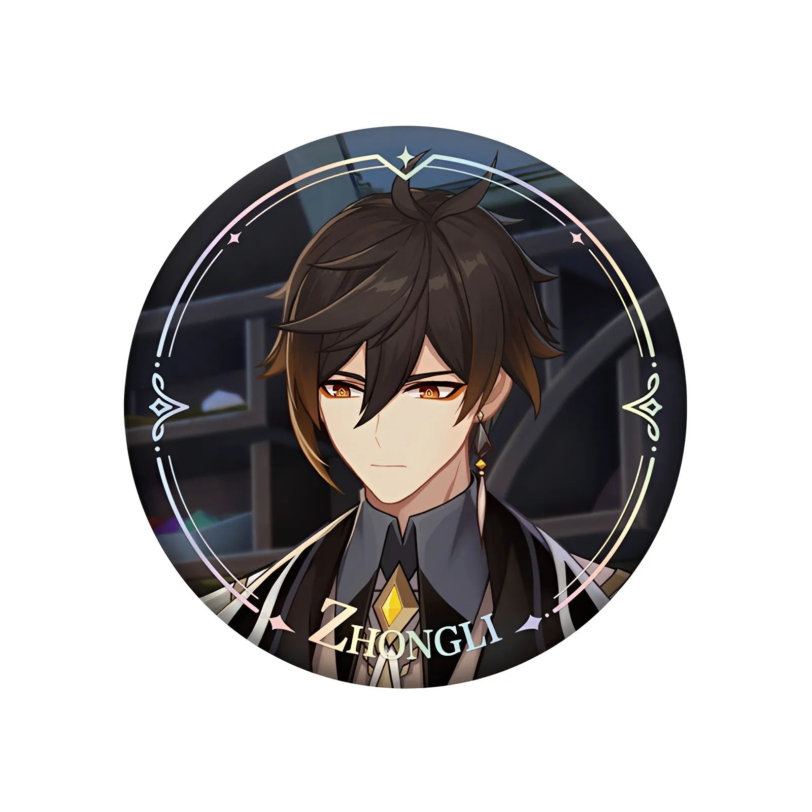 Genshin Impact PV Series badge featuring Zhongli character design