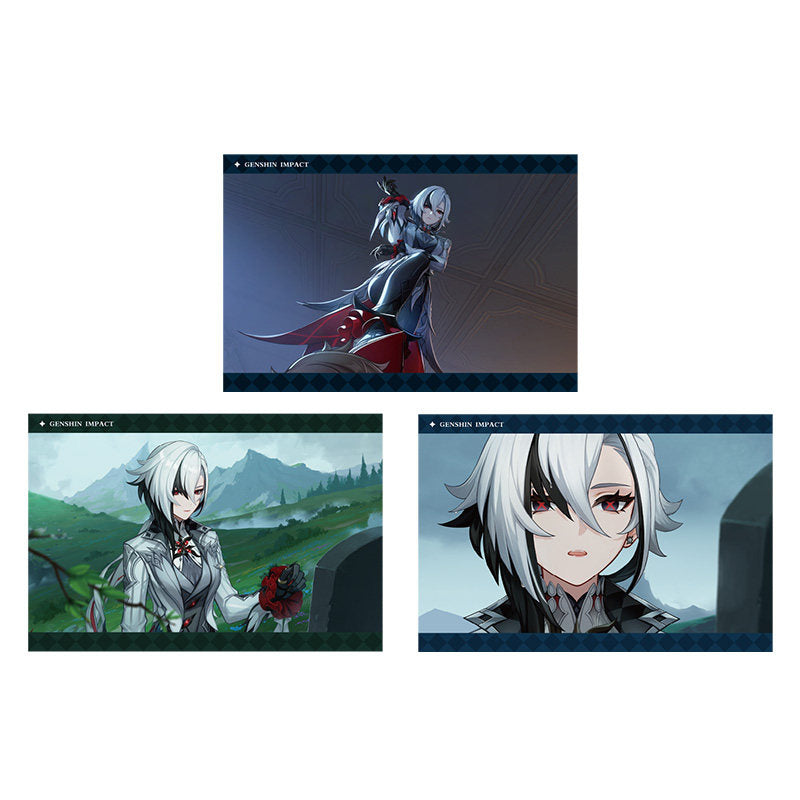 Genshin Impact PV Series photo cards featuring Arlecchino character artwork