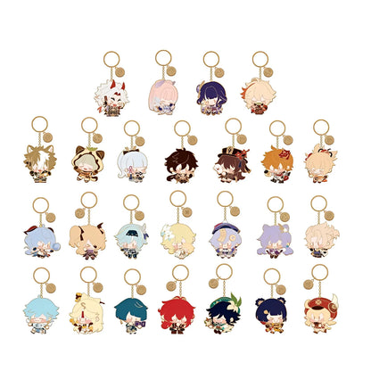 Genshin Impact Q-Style Character Series metal charms featuring Xiangling and Gorou chibi character designs