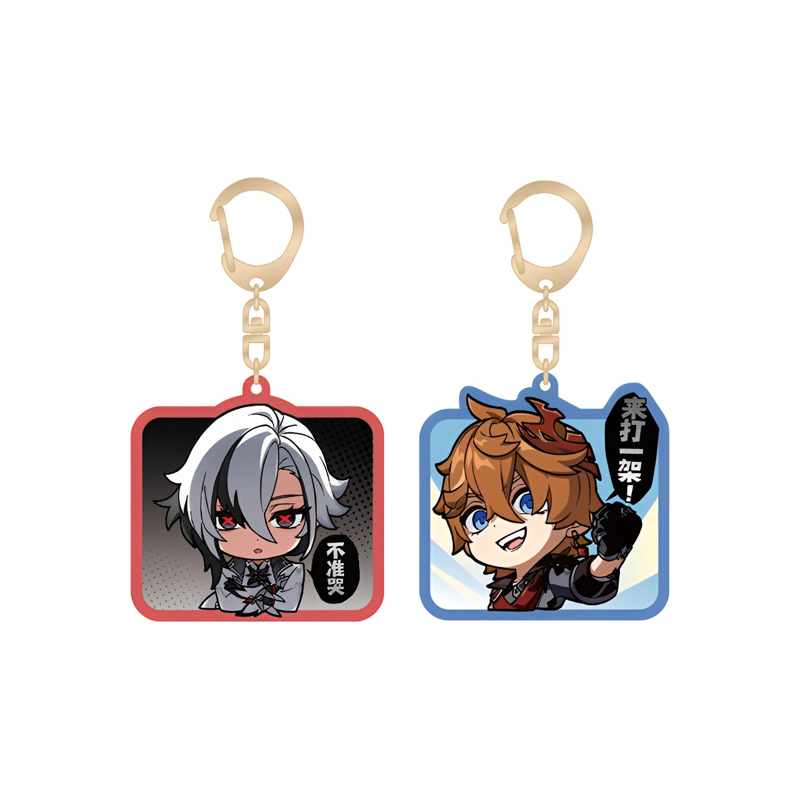 Genshin Impact Q Version Acrylic Keychain Fatui Series collection featuring Arlecchino and Tartaglia