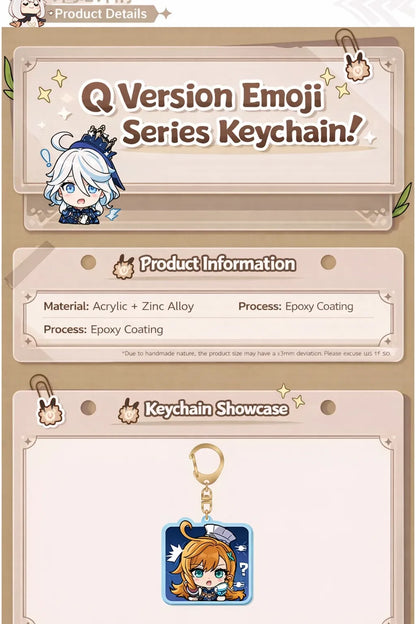genshin impact q version emoji keychain acrylic epoxy coating detail close up