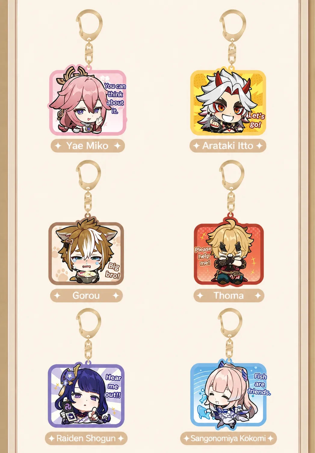 Genshin Q Version Expression Series chibi acrylic keychain collection with holographic details