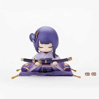 Raiden Shogun chibi figure side angle showing detailed kimono design and purple color theme