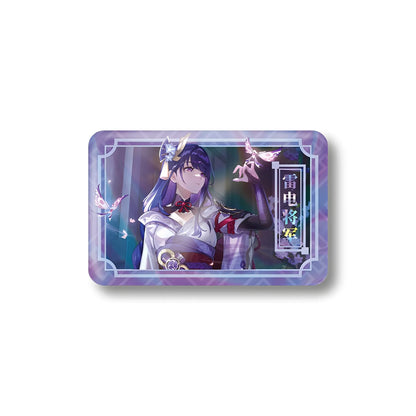Genshin Impact Raiden Shogun tinplate badge 85x55mm character design front view official merchandise