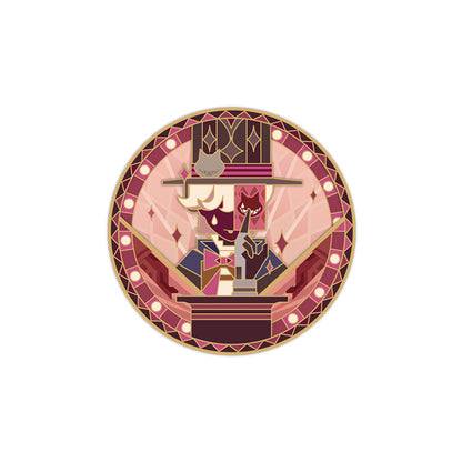 Genshin Rainbow Invitation Series Lyney metal badge with stained glass themed enamel artwork