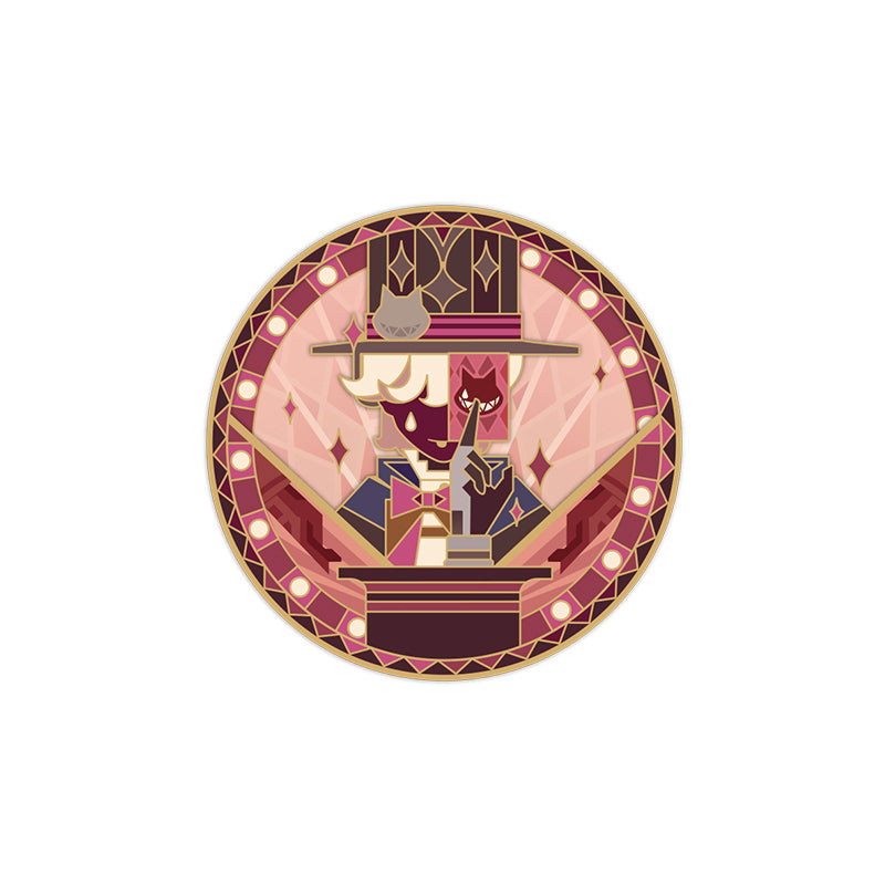 Genshin Rainbow Invitation Series Lyney metal badge with stained glass themed enamel artwork