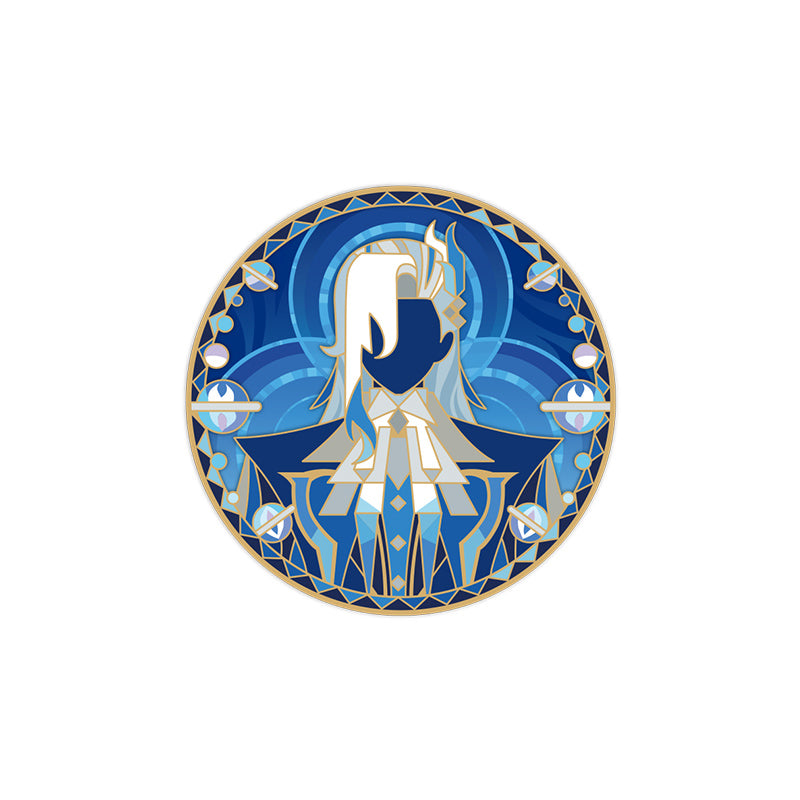 Genshin Impact Rainbow Invitation Series Neuvillette metal badge with blue stained glass themed artwork