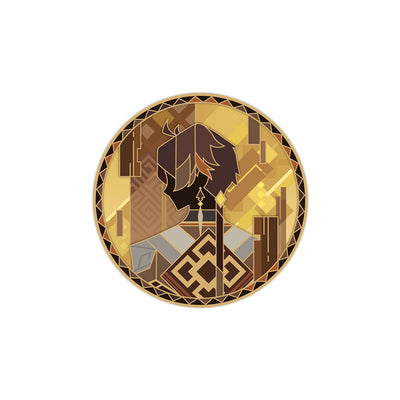 Genshin Impact Rainbow Invitation Series Zhongli metal badge with gold geometric themed artwork