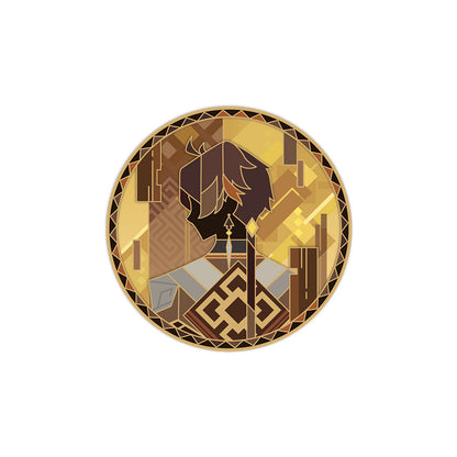 Genshin Impact Rainbow Invitation Series Zhongli metal badge with gold geometric themed artwork