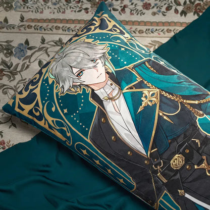 Genshin Resplendent Feast Alhaitham body pillow display featuring elegant character artwork and refined fantasy-themed styling