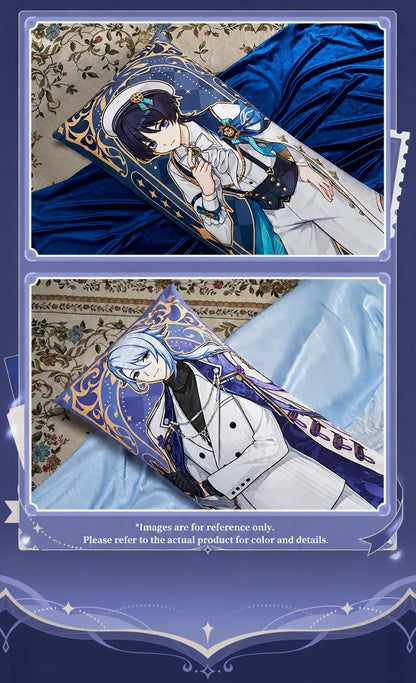 Genshin Impact Resplendent Feast body pillow product information display showing materials and size specifications