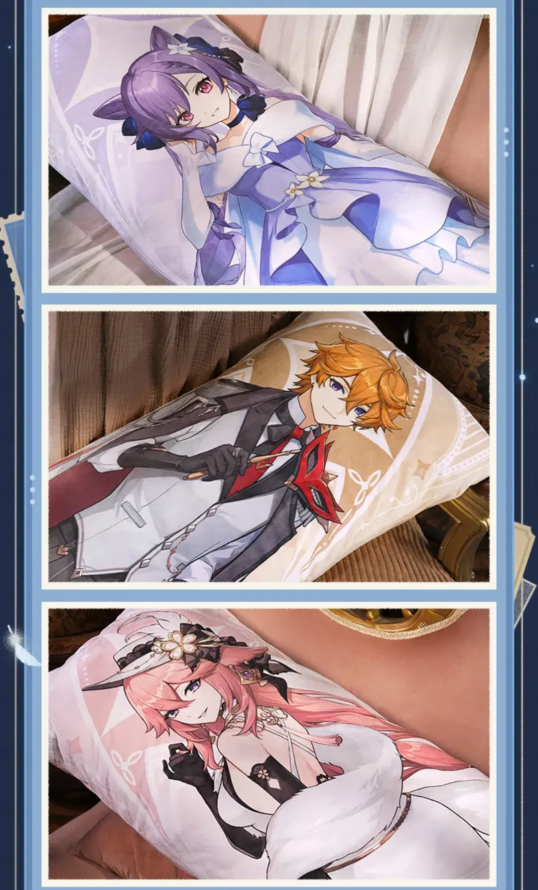 Detailed display of the Cyno Resplendent Feast character body pillow featuring elegant dark themed formalwear design