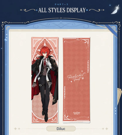 Detailed display of the Diluc Resplendent Feast character body pillow featuring elegant formalwear themed artwork