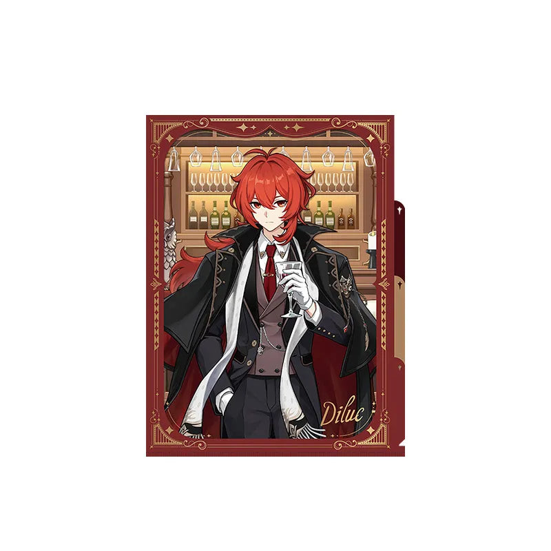 Genshin Diluc multi layer file folder from the Resplendent Feast series featuring elegant red themed collectible artwork