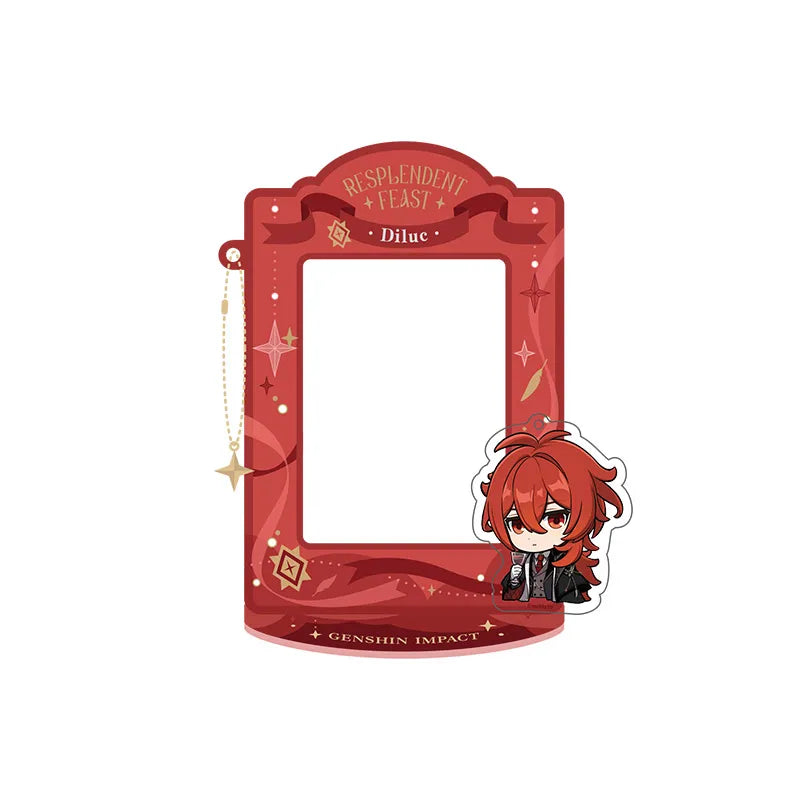 Genshin Diluc magnetic acrylic photo frame stand from the Resplendent Feast series with removable chibi accessories