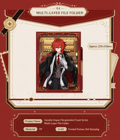 Genshin Impact Diluc collectible merch closeup from the Resplendent Feast series with premium decorative craftsmanship