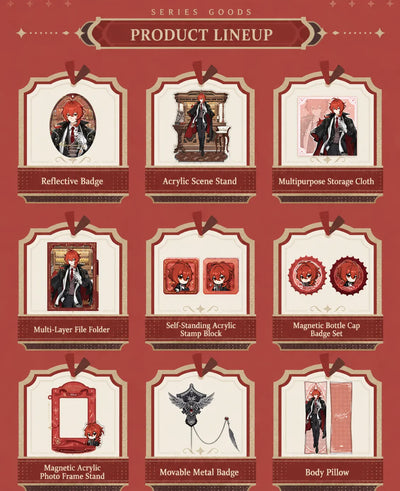 Genshin Diluc scene acrylic stand detail from the Resplendent Feast series featuring tavern themed background artwork