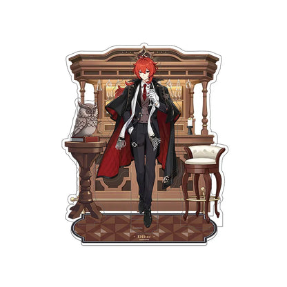 Genshin Impact Diluc scene acrylic stand from the Resplendent Feast series featuring tavern themed background and detailed display artwork