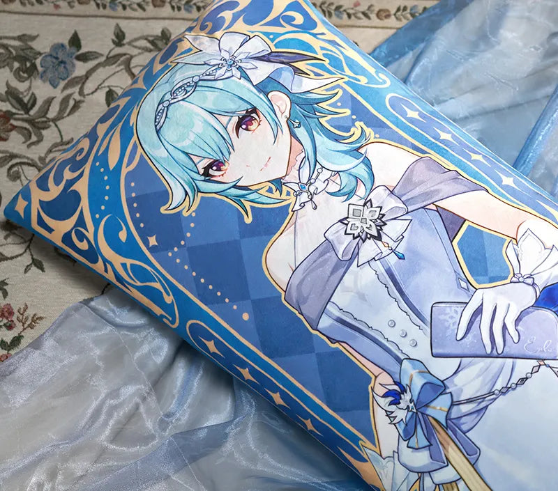 Genshin Resplendent Feast Eula body pillow display featuring elegant full-body artwork and decorative fantasy-themed design