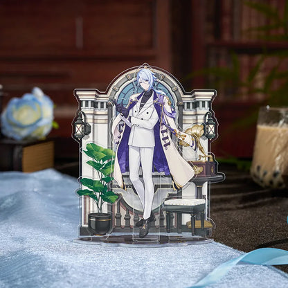 Genshin Impact Kamisato Ayato floating holographic badge from the Resplendent Feast series with reflective silver details