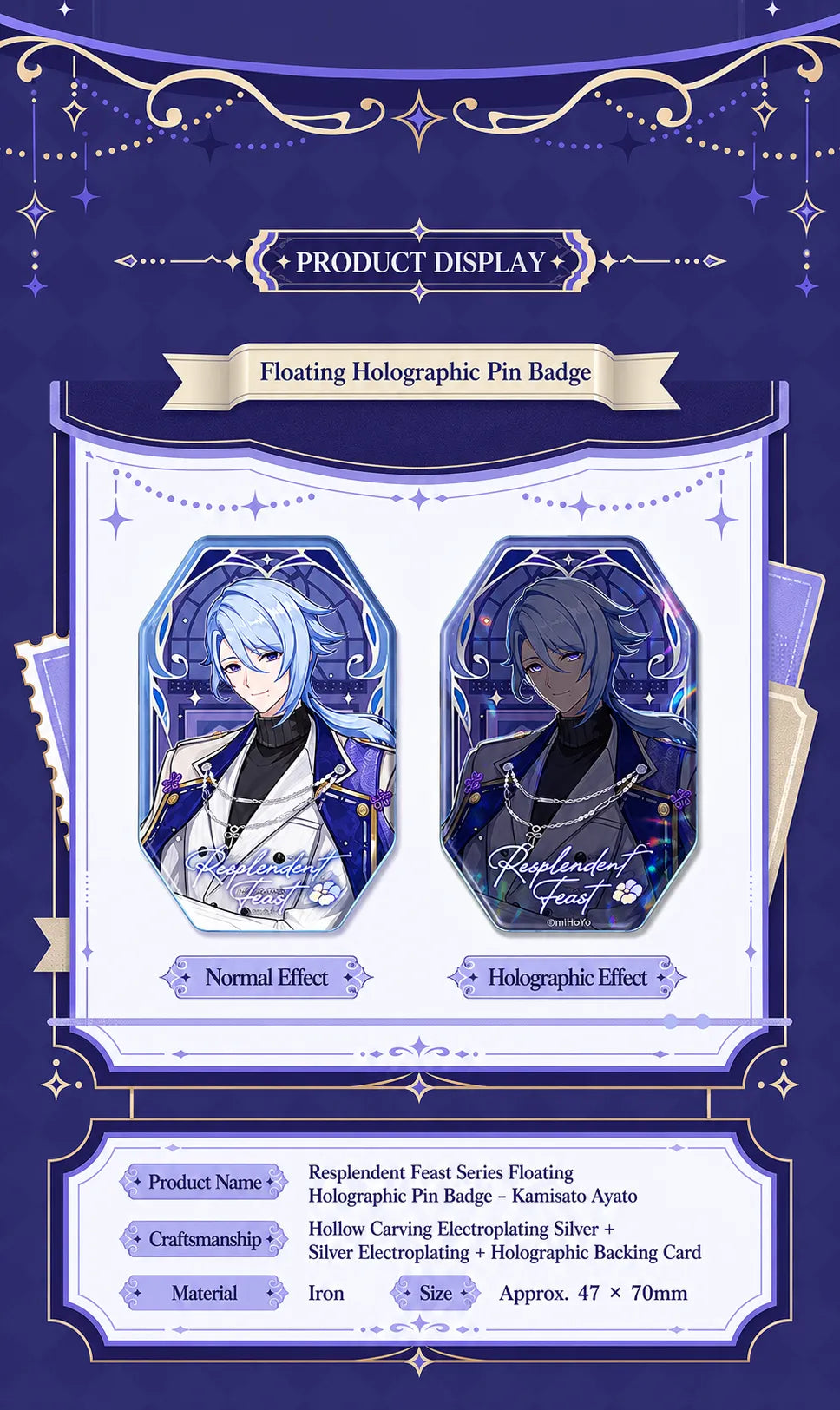 Kamisato Ayato acrylic stand with decorative indoor scene display from the Resplendent Feast series