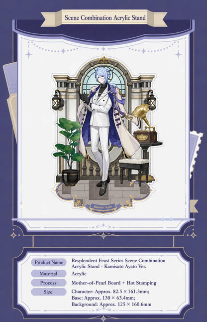 Scene combination acrylic stand size and layered structure details featuring Kamisato Ayato