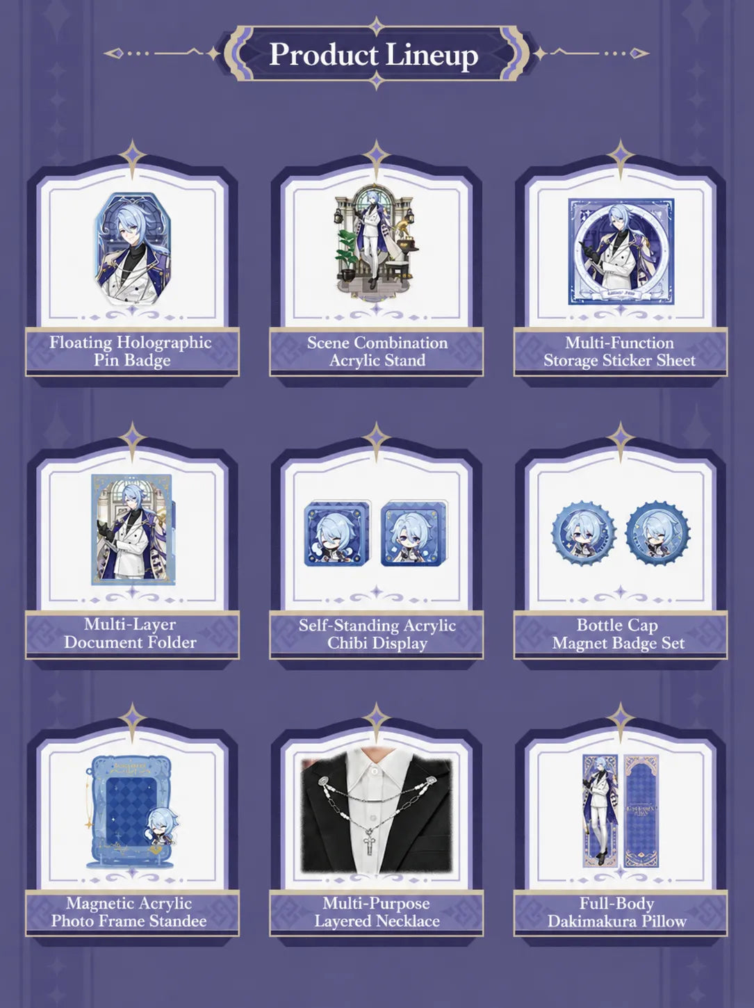 Genshin Impact Kamisato Ayato floating holographic badge size and material details from the Resplendent Feast series