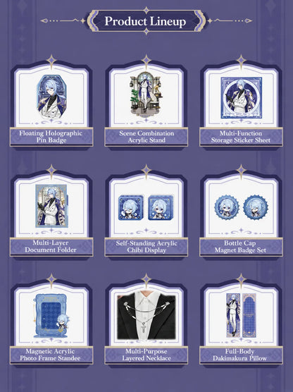 Genshin Impact Kamisato Ayato floating holographic badge size and material details from the Resplendent Feast series