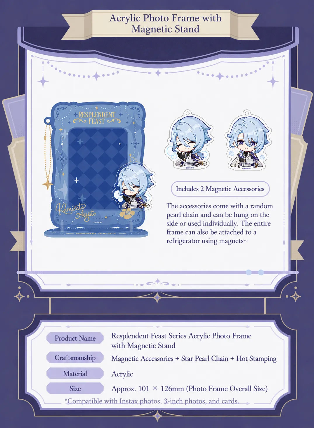 Q-edition self-adhesive acrylic block featuring chibi Kamisato Ayato artwork from the Resplendent Feast series