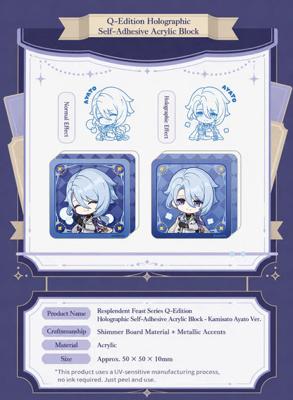 Magnetic acrylic photo frame stand featuring removable chibi Kamisato Ayato accessories