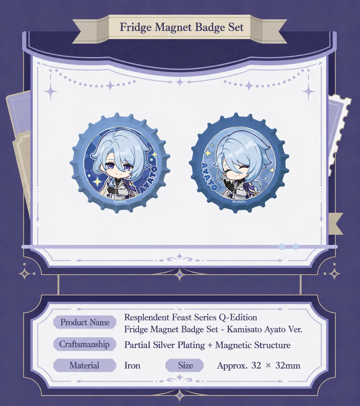 Kamisato Ayato themed storage sticker sheet folded into pouch style usage example from the Resplendent Feast series