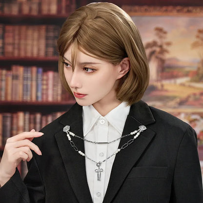 Genshin Impact Kamisato Ayato layered necklace set from the Resplendent Feast series with pearl and silver themed details